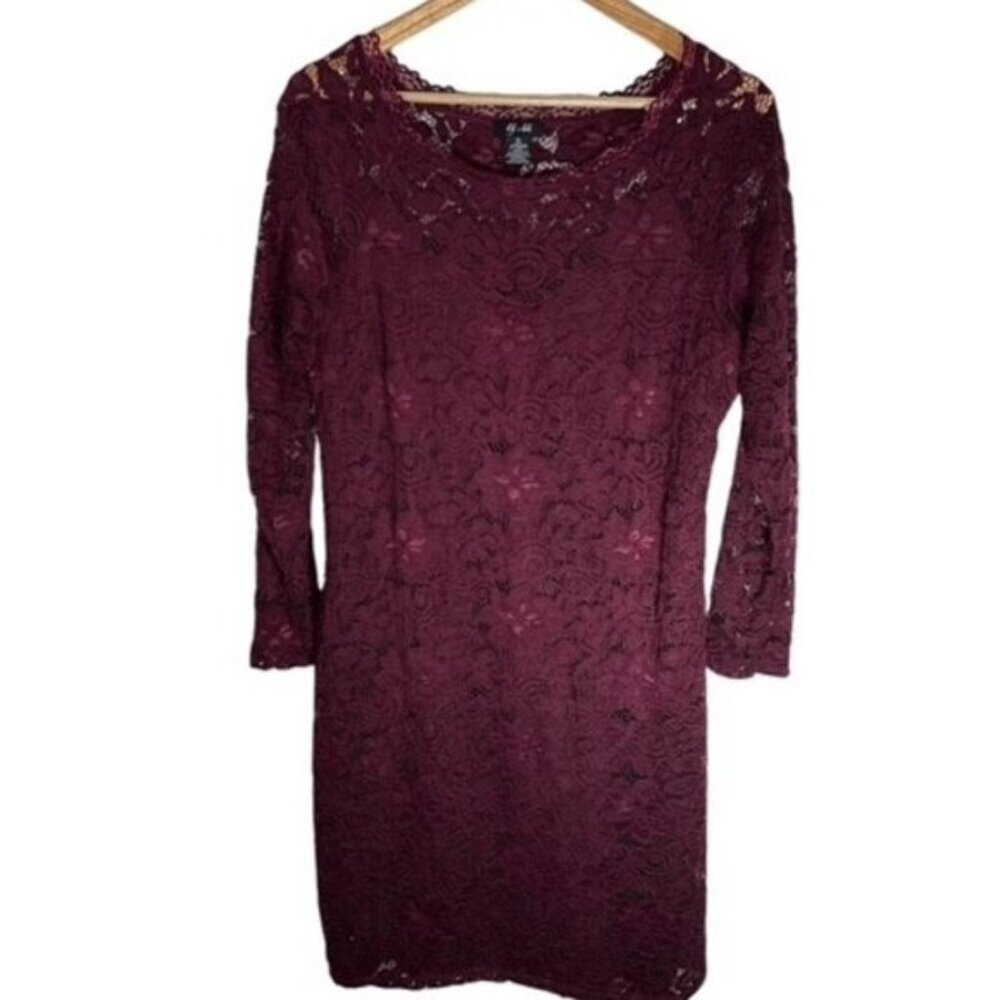 Lily & Lola Womens Lace Bodycon‎ Dress Burgundy Stretch Size XL